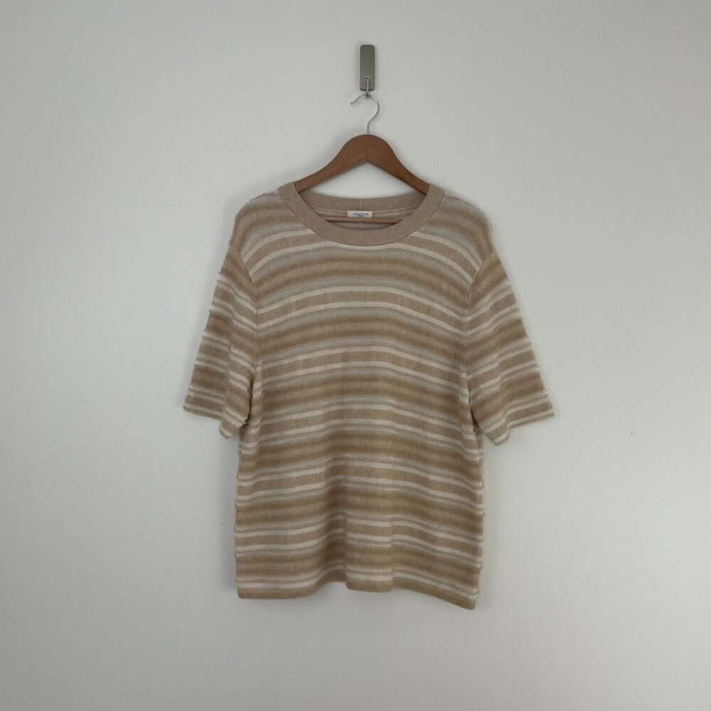 Lafayette 148 Voile Stripe Cashmere Jacquard Fringed Sweater Size Xl